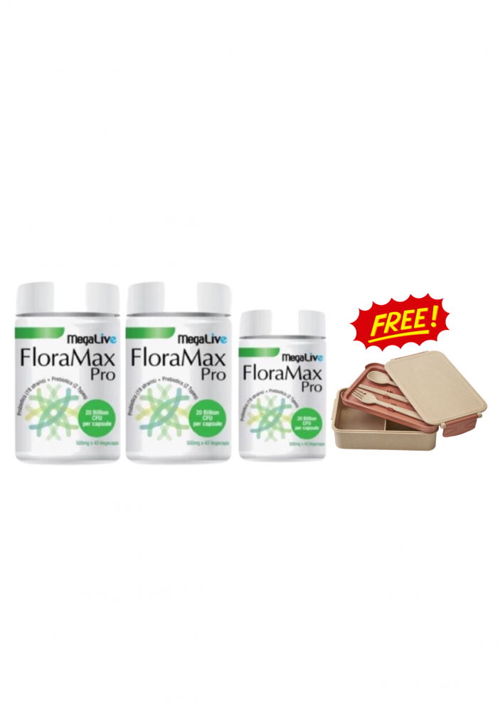 MEGALIVE Floramax Pro (45's x2 +15's) Free Ecohusk Lunch Box  -Supplement , Well Being , Healthy Supplement