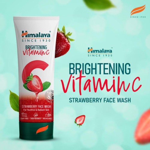 HIMALAYA Brightening Vitamin C Strawberry Face Wash 100ml- Facial Cleanser, Skin Care, Face Wash, 洗脸霜