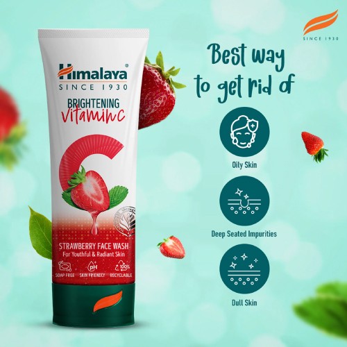 HIMALAYA Brightening Vitamin C Strawberry Face Wash 100ml- Facial Cleanser, Skin Care, Face Wash, 洗脸霜