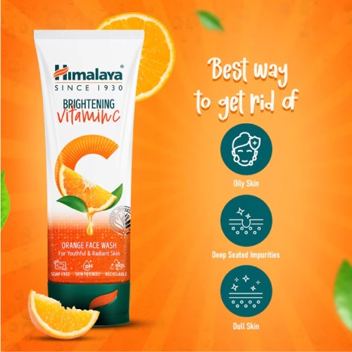 HIMALAYA Brightening Vitamin C Orange Face Wash 100ml- Facial Cleanser, Skin Care, Face Wash, 洗脸霜