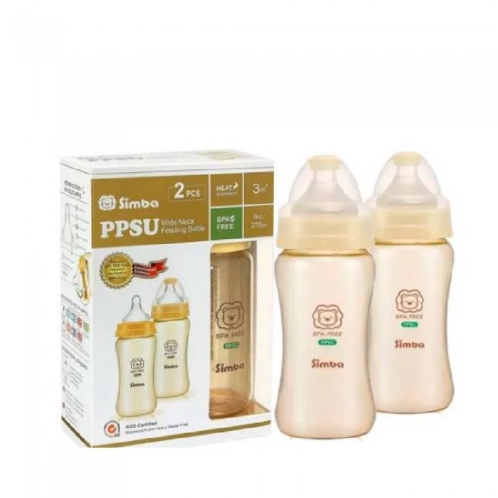 SIMBA PPSU Wide Neck Calabash Yellow Feeding Bottle 270ml with 2 Pcs Cross Hole - Bottle Feeding , Baby Feeding ,奶瓶