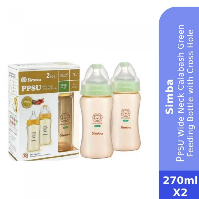 SIMBA PPSU Wide Neck Calabash Green Feeding Bottle 270ml with 2 Pcs Cross Hole - Bottle Feeding , Baby Feeding ,奶瓶