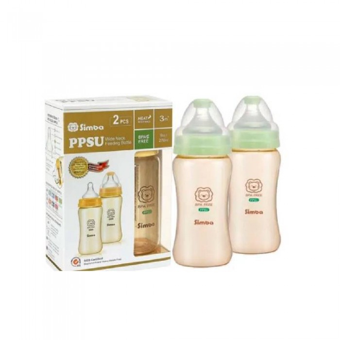 SIMBA PPSU Wide Neck Calabash Green Feeding Bottle 270ml with 2 Pcs Cross Hole - Bottle Feeding , Baby Feeding ,奶瓶