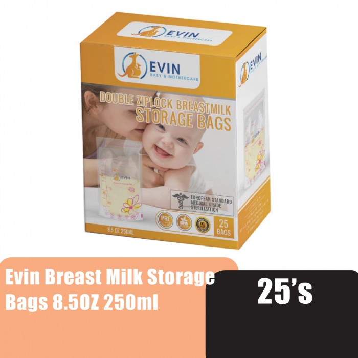 EVIN Breast Milk Storage Bag 250ml With 25 pcs- Milk Collector in Zip Lock Plastic Bag