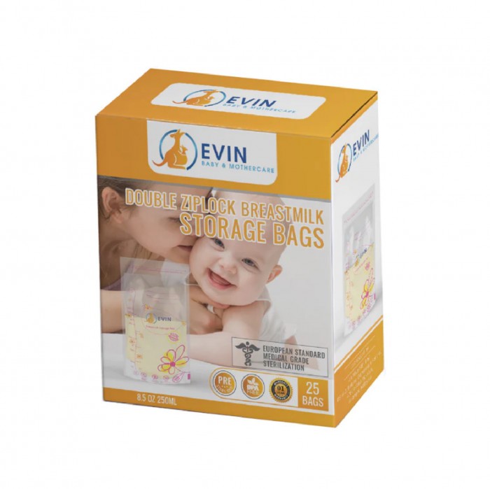 EVIN Breast Milk Storage Bag 250ml With 25 pcs- Milk Collector in Zip Lock Plastic Bag