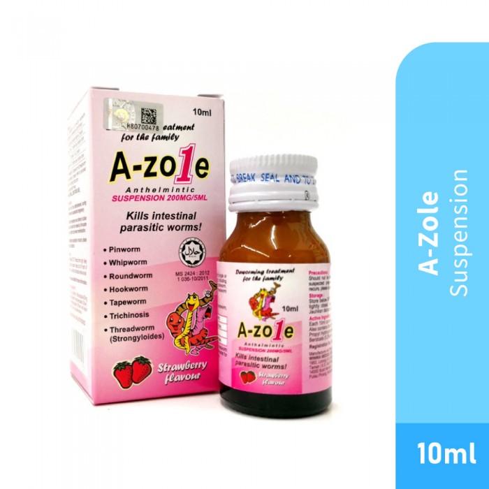 A-ZOLE Suspension 10ml With Strawberry Flavour- Medicine , Health Care