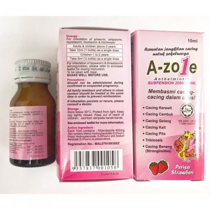 A-ZOLE Suspension 10ml With Strawberry Flavour- Medicine , Health Care