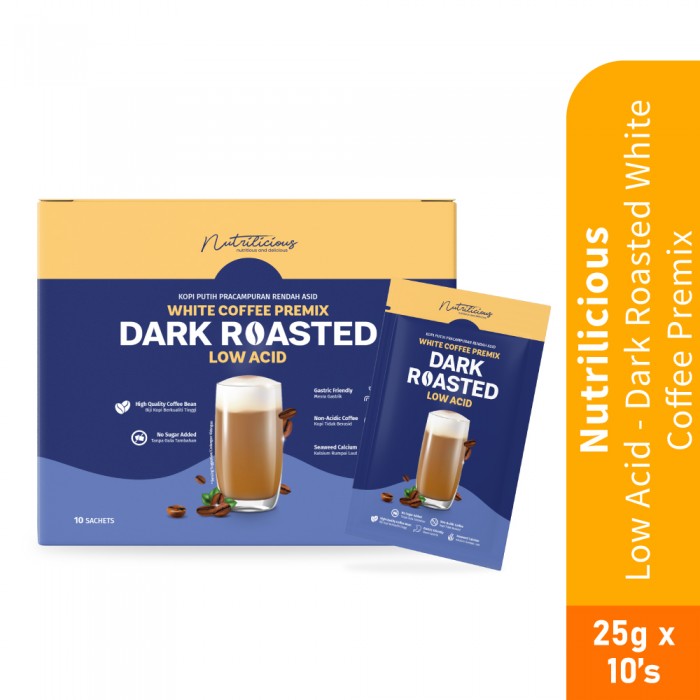 NUTRILICIOUS Low Acid With Dark Roasted White Coffee Premix 25gx10's- Coffee, White Coffee, Sachet Packaging