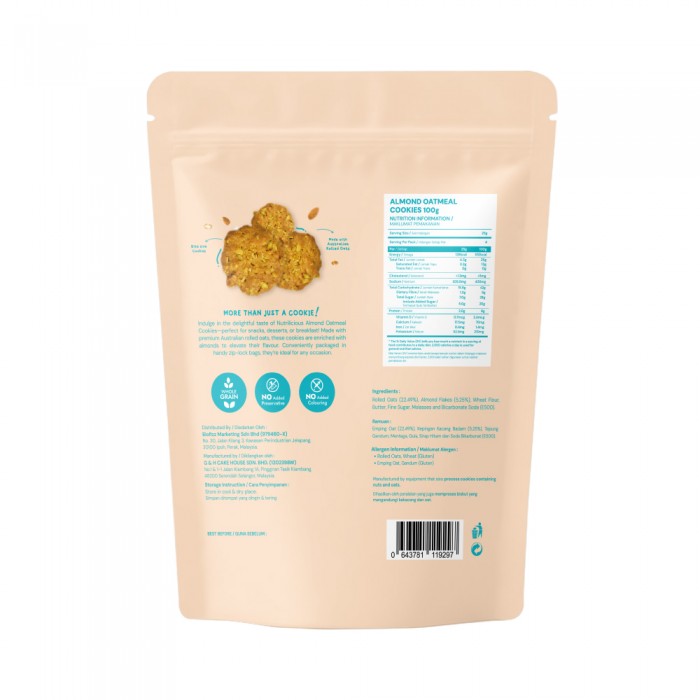 NUTRILICIOUS Almond Oatmeal Cookies 100g- Snack, Almond, Cookies