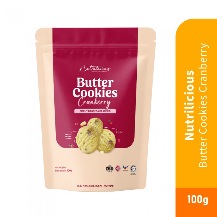 NUTRILICIOUS Butter Cookies Cranberry 100g- Snack, Butter Cookies, Cranberry