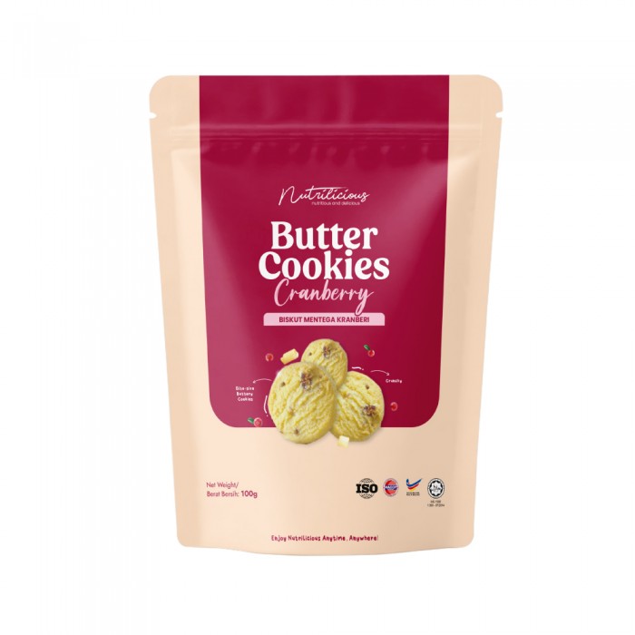 NUTRILICIOUS Butter Cookies Cranberry 100g- Snack, Butter Cookies, Cranberry