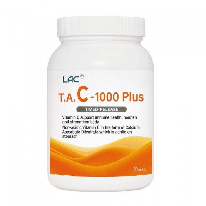 LAC Vitamin C TAC 1000 Plus Timed Release 90's with Vitamin C, Non Acidic Vitamin C for Immune Booster