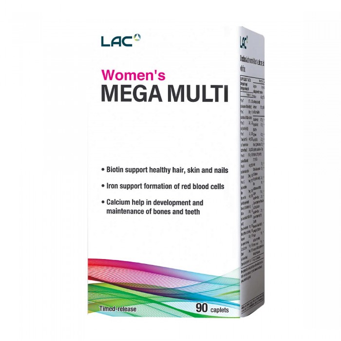 LAC Women Mega Multi Time Release Caplet 90's for Women, Vitality, Women Supplement, Biotin, Iron , Calcium