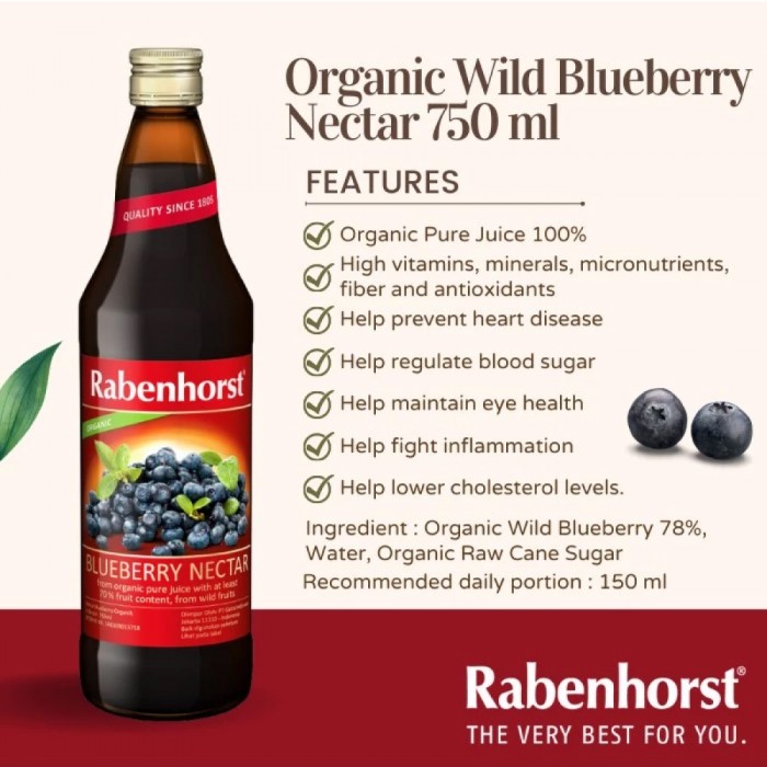 RABENHORST Organic Wild Blueberry Nectar 750ml- Beverage, Juice, Blueberry