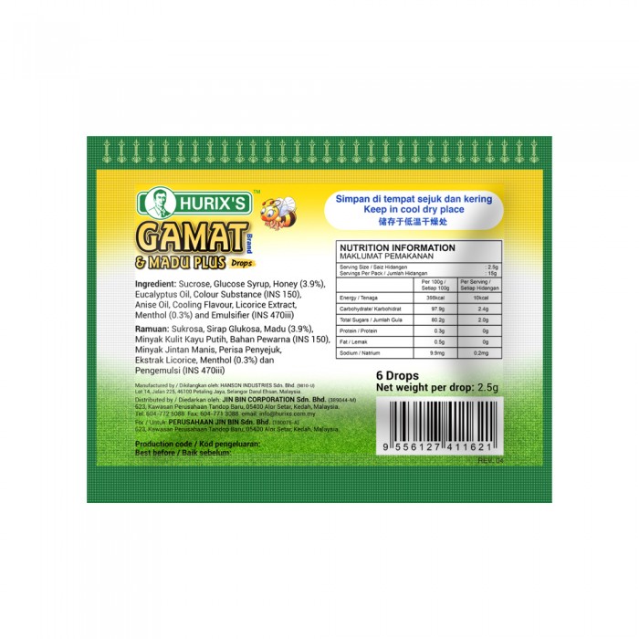 HURIX'S Gamat Branch &Madu Plus Drop Original 6's- Madu, Snack, Health Care