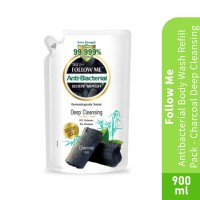 FOLLOW ME Antibacterial Body Wash Refill Pack For Charcoal Deep Cleansing 800ml- Body Wash, Refill Pack, Skin Care