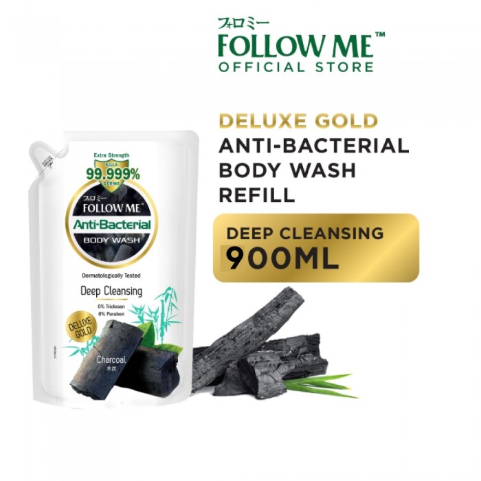 FOLLOW ME Antibacterial Body Wash Refill Pack For Charcoal Deep Cleansing 800ml- Body Wash, Refill Pack, Skin Care