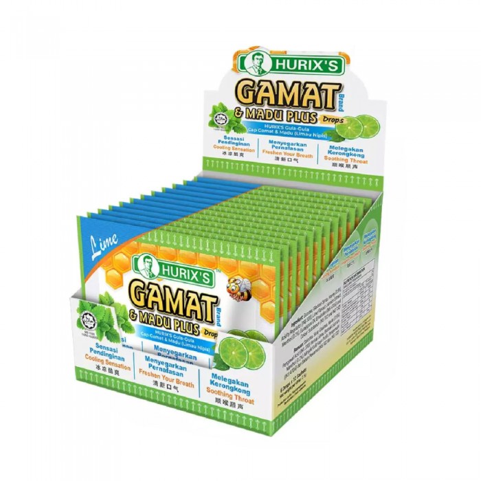 HURIX'S Gamat Branch &Madu Plus Drop Lime 12x6's- Lime, Snack, Health Care