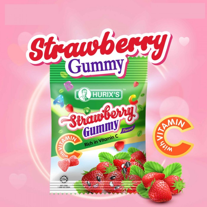 HURIX'S Strawberry Flavour Gummy With Vitamin C 5's-Strawberry Flavour, Vitamin C, Gummy