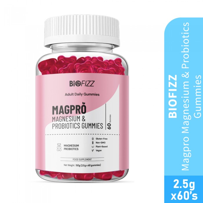 BIOFIZZ Magpro Magnesium & Probiotics Gummies 2.5g x 60's for Gut Health, Sleep, Probiotic Supplement, Gummy, 软糖