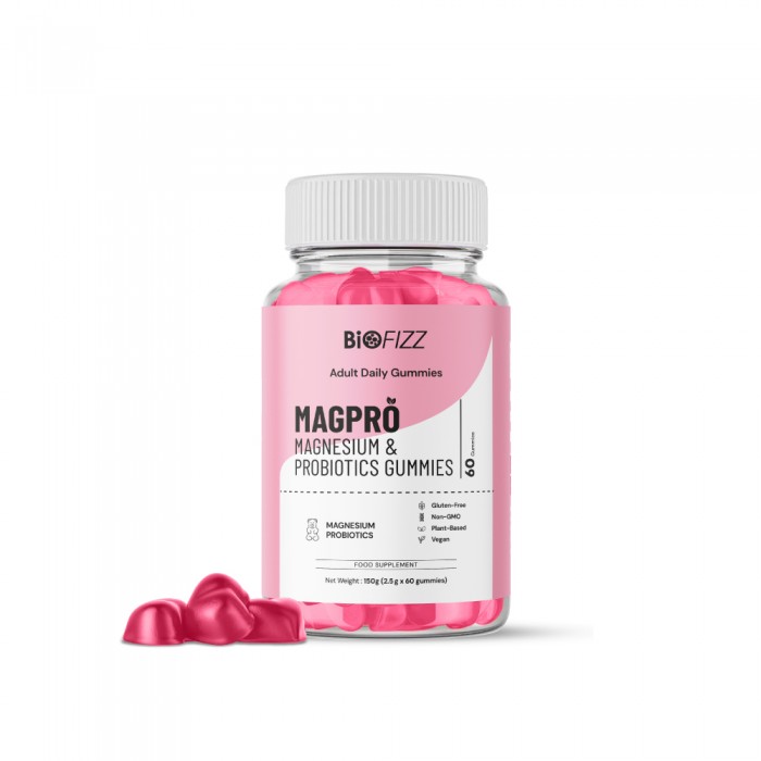 BIOFIZZ Magpro Magnesium & Probiotics Gummies 2.5g x 60's for Gut Health, Sleep, Probiotic Supplement, Gummy, 软糖
