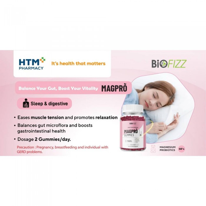 BIOFIZZ Magpro Magnesium & Probiotics Gummies 2.5g x 60's for Gut Health, Sleep, Probiotic Supplement, Gummy, 软糖