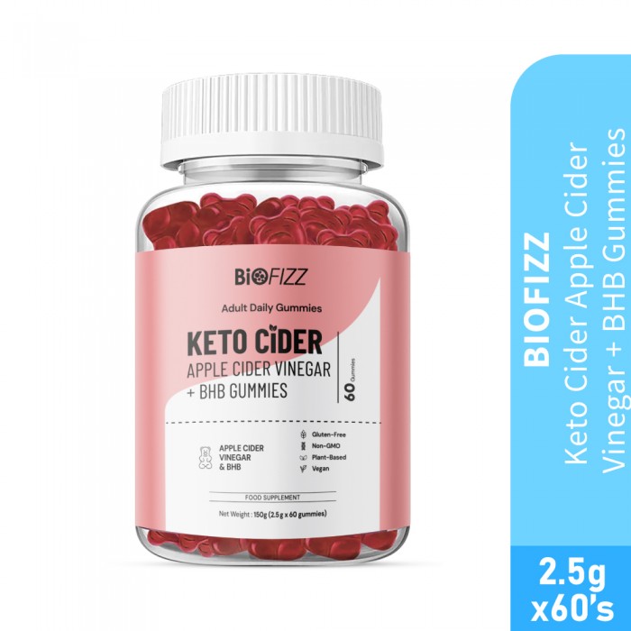 BIOFIZZ Keto Cider Apple Cider Vinegar + BHB Gummies 2.5g X 60's for Detox, Slimming, Fat Buner, Gummy, Gummy Halal, 软糖