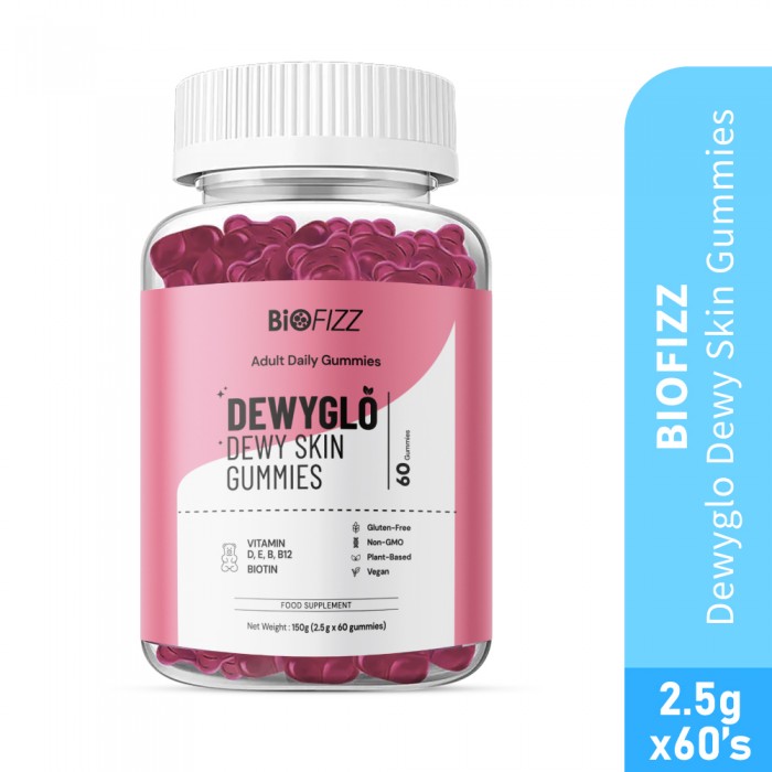 BIOFIZZ Dewyglo Dewy Skin Gummies 2.5g X 60's for Hair, Nail, Skin Supplement with Biotin, Gummy, Gummy Halal, 软糖