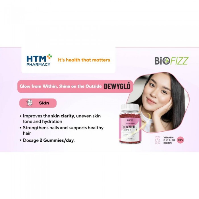 BIOFIZZ Dewyglo Dewy Skin Gummies 2.5g X 60's for Hair, Nail, Skin Supplement with Biotin, Gummy, Gummy Halal, 软糖