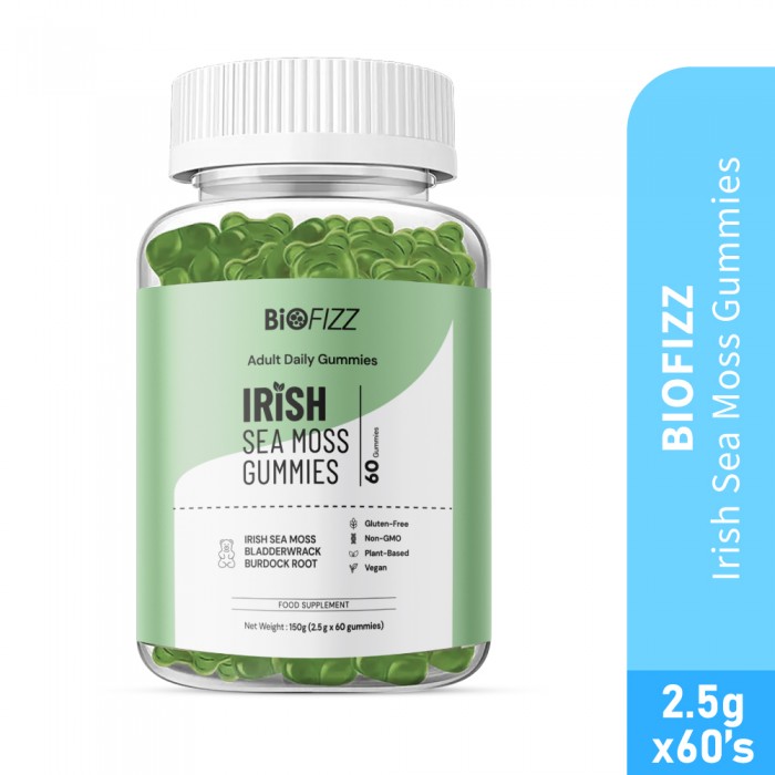 BIOFIZZ Irish Sea Moss Gummies 2.5g X 60's for Detox, Energy Booster with Mineral, Gummy, Gummy Halal, 软糖