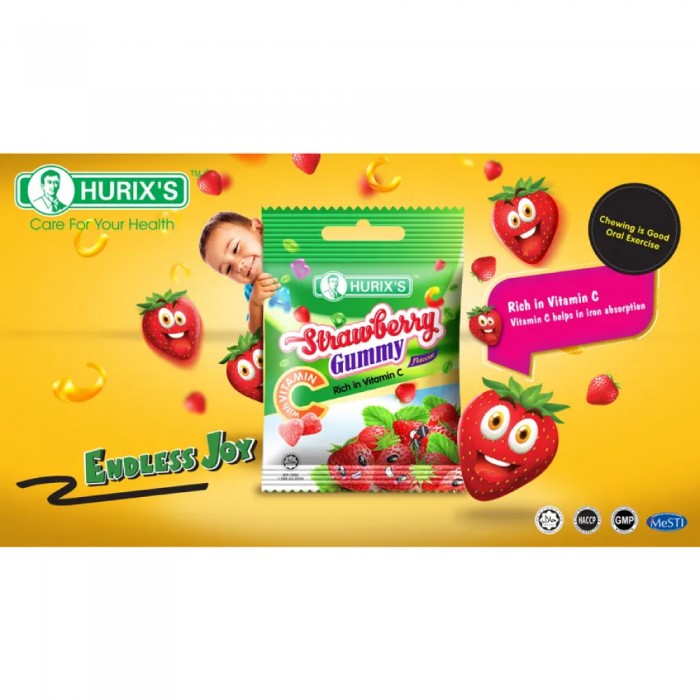 HURIX'S Strawberry Flavour Gummy With Vitamin C 20X5's-Strawberry Flavour, Vitamin C, Gummy