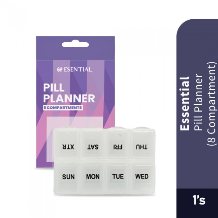 ESENTIAL Pill Planner 8 Compartments 1's- Pill Box , Medicine Box, Bekas Ubat