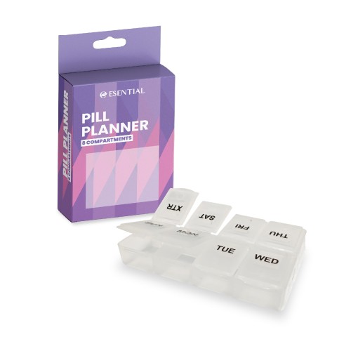 ESENTIAL Pill Planner 8 Compartments 1's- Pill Box , Medicine Box, Bekas Ubat