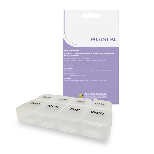 ESENTIAL Pill Planner 8 Compartments 1's- Pill Box , Medicine Box, Bekas Ubat