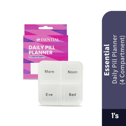 ESENTIAL Daily Pill Planner 4 Compartments 1's- Pill Box , Medicine Box, Bekas Ubat