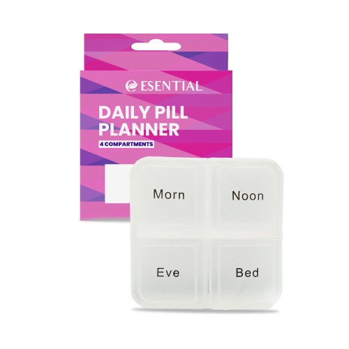 ESENTIAL Daily Pill Planner 4 Compartments 1's- Pill Box , Medicine Box, Bekas Ubat