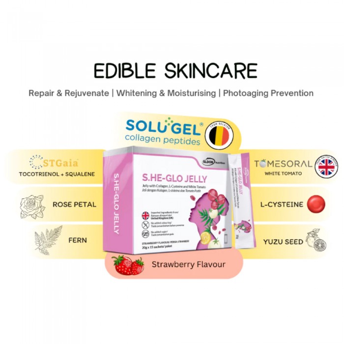 ELDON Nutrition S.He-Glo Jelly 20g x 15's- Jelly, Strawberry, Skin Care, Sachet