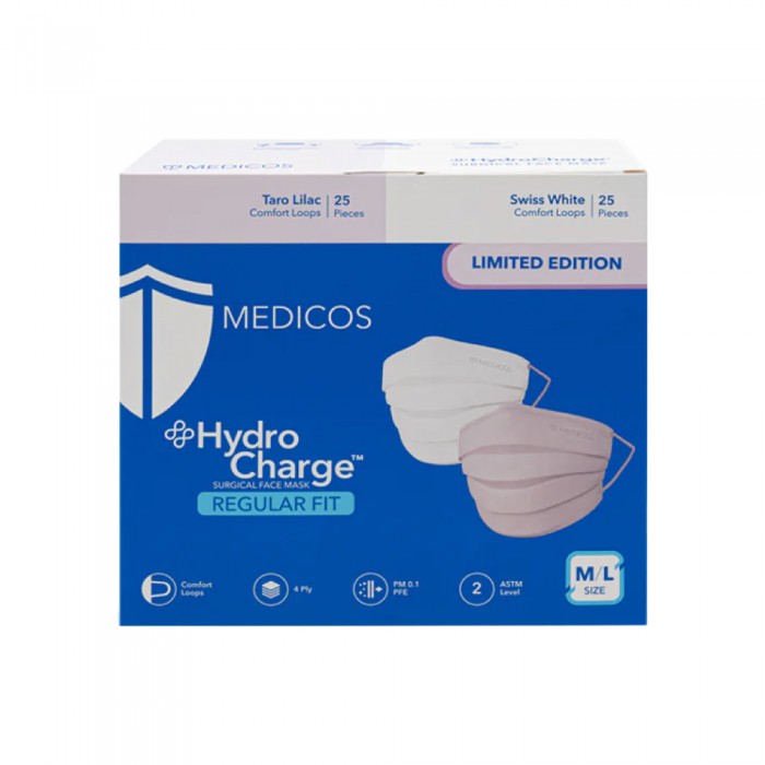 MEDICOS 4Ply Hydrocharge 4Ply Face Mask 50’s Regular Fit M/L Size- Mask , 4 Ply Mask , Face Mask