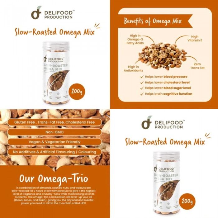 [CLEARANCE] DELIFOOD PRODUCTION Slow -Roasted Omega Nuts Mix 200g-Kacang, Nuts, Nuts Mixed [EXP 03/2026]