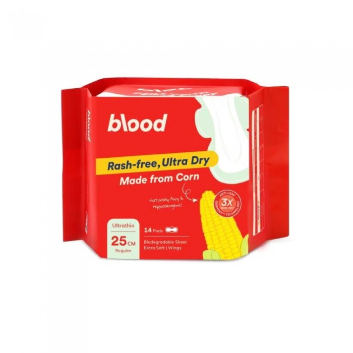 BLOOD Ultra-Thin Corn Pads Regular With Wings 25cm 14's- Pad, Sanitary Pad, Tuala Wanita