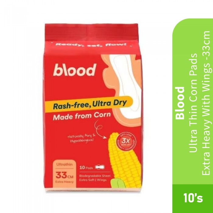 BLOOD Ultra-Thin Corn Pads Extra Heavy With Wings 33cm 10's- Pad, Sanitary Pad, Tuala Wanita