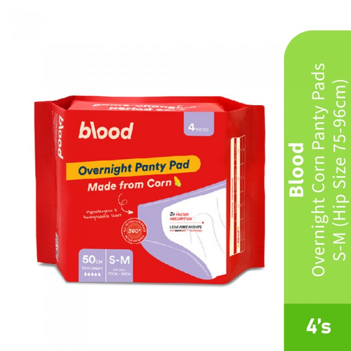 BLOOD Overnight Corn Panty Pads S-M Size 4's (75-96cm) - Pad, Sanitary Pad, Tuala Wanita