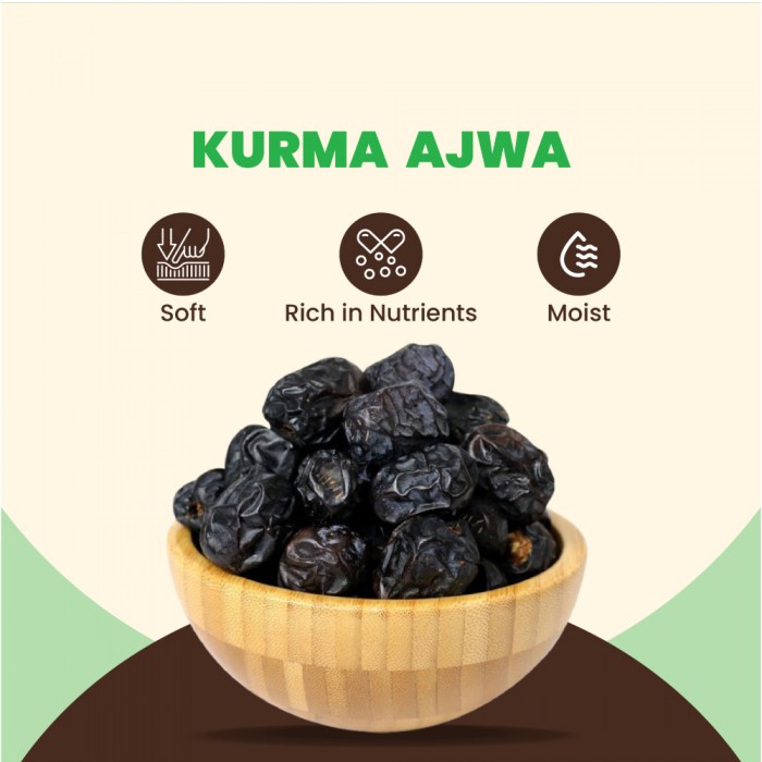 MAHNAZ FOOD Al-Aqsa Kurma Ajwa 200g Dates, Kurma Ajwa Madinah Original, Kurma Lembut, Dates Kurma