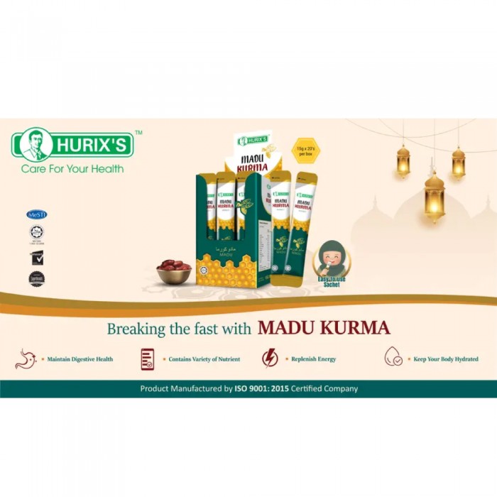 HURIX'S Madu Kurma 20 X 15g Madu Asli, Kurma Madu, Raw Honey, Pure Honey, Madu Asli 100% Original