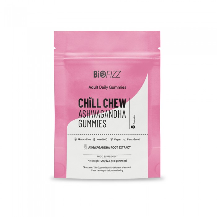 BIOFIZZ Chill Chew Ashwagandha Gummies 2.5g X 8's for Relax, Sleep, Stress, Gummy, Gummy Halal, 软糖