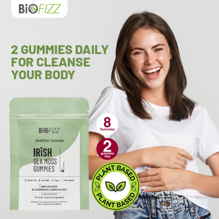 BIOFIZZ Irish Sea Moss Gummies 2.5g X 8's for Detox, Energy Booster with Mineral, Gummy, Gummy Halal, 软糖