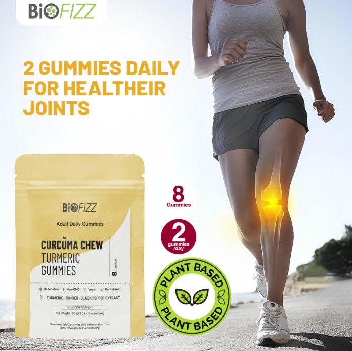 BIOFIZZ Curcurma Chew Turmeric Gummies 2.5g X 8's for Joint, Arthritis, Gummy, Gummy Halal, 软糖