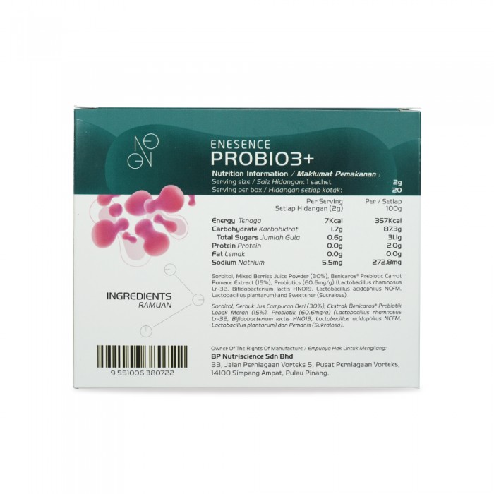 ENESENCE Probio3+ 20's for Prebiotic and Probiotic Supplement, Lactobacillus Rhamnosus