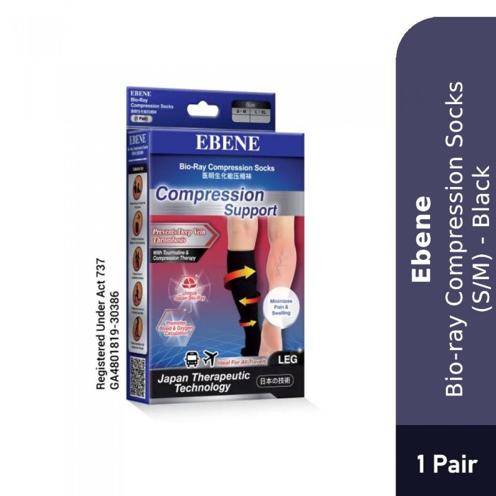 EBENE Bio-Ray Compression Socks (S/M) - Black, Stokin, Stoking Compression