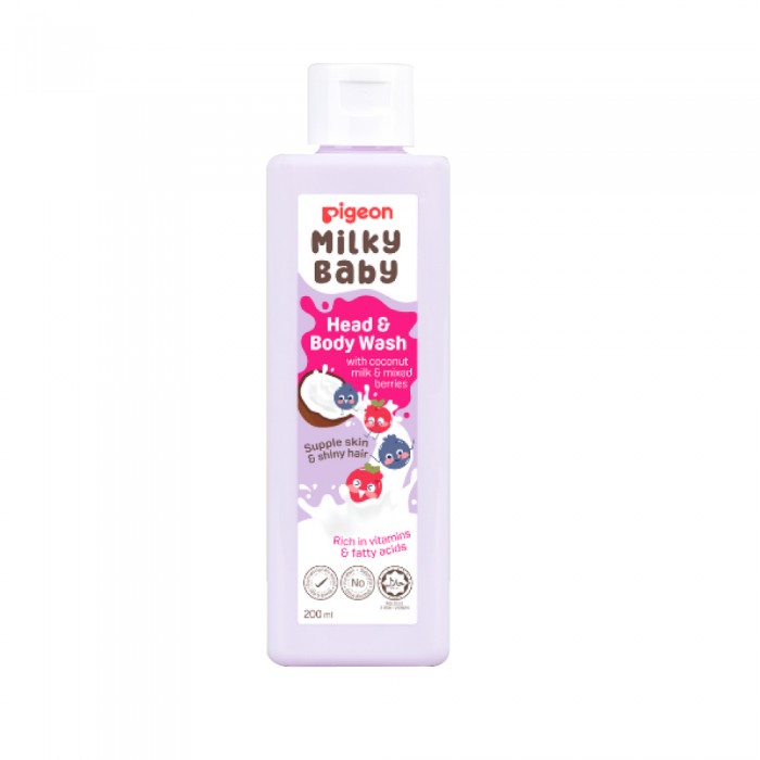 PIGEON Milky Baby Head to Toe Baby Body Wash 200ml Sabun Mandi Baby, Mandian Baby, Sabun Baby